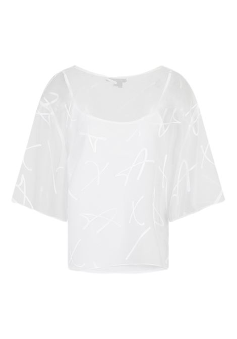 Blusa bianca in organza con scritta logo all over e canotta a tinta unita con spalline sottili ARMANI EXCHANGE | Camicie | 3RYH26 YN2KZ1000